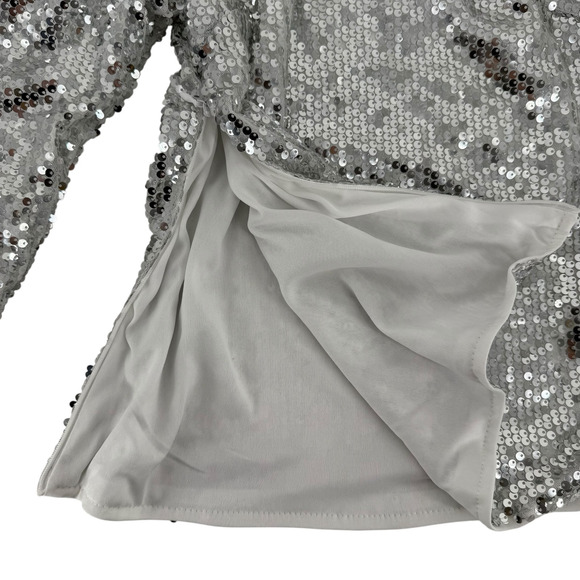 Sequin Top One Shoulder Silver Puff Sleeve Long Sleeve Size S Shein New Years - Picture 4 of 6